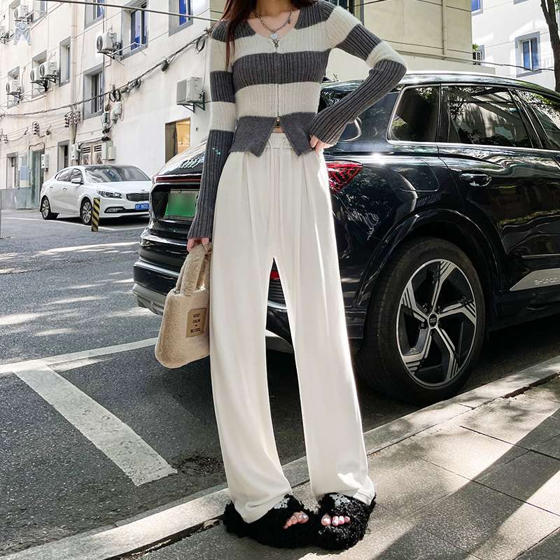 白パンツ クロップド丈ワイドスラックスパンツ