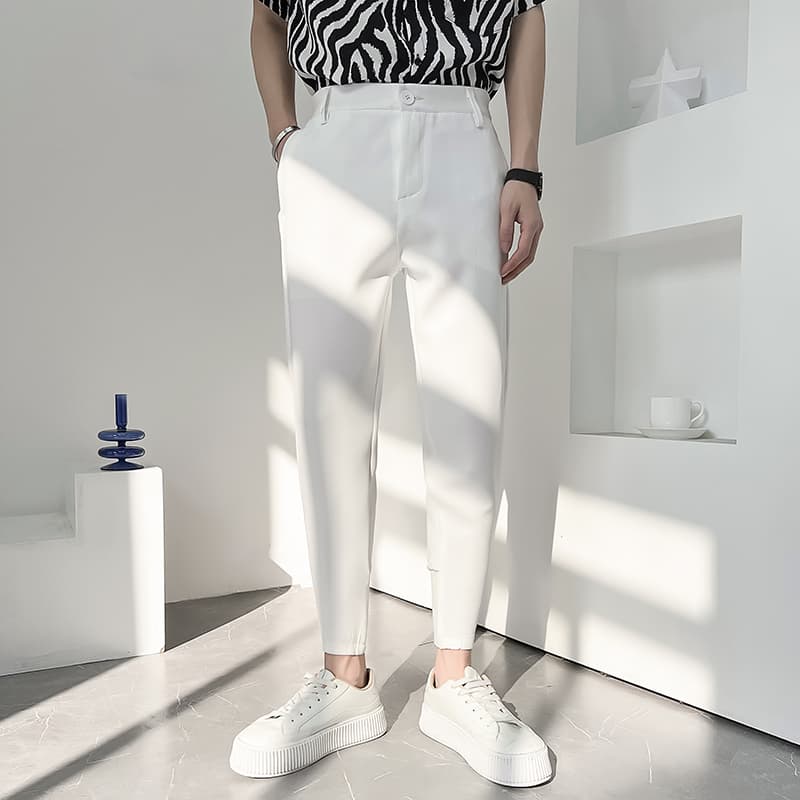 白パンツ ストレートテーパードアンクルパンツ