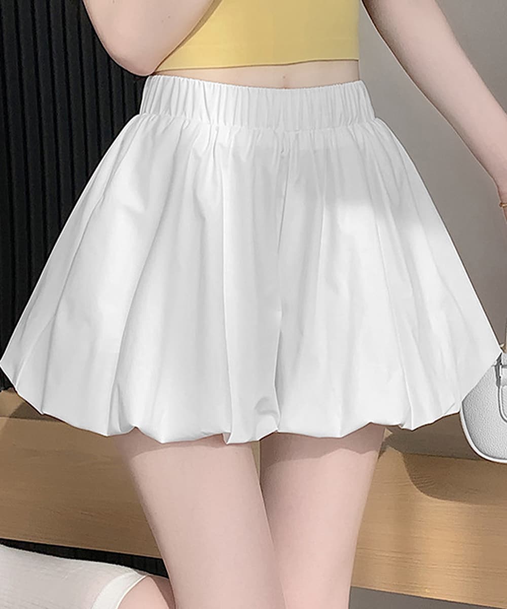白パンツ ふんわりバルーンキュロット ハイウエストショートパンツ