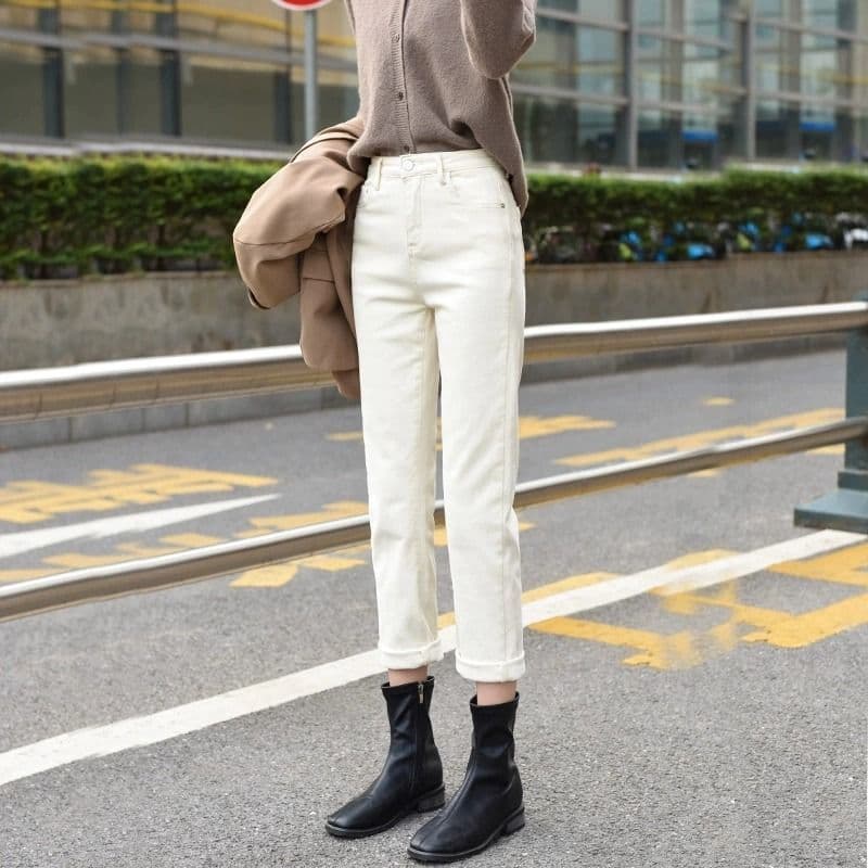 白パンツ ストレートデニム ロールアップパンツ