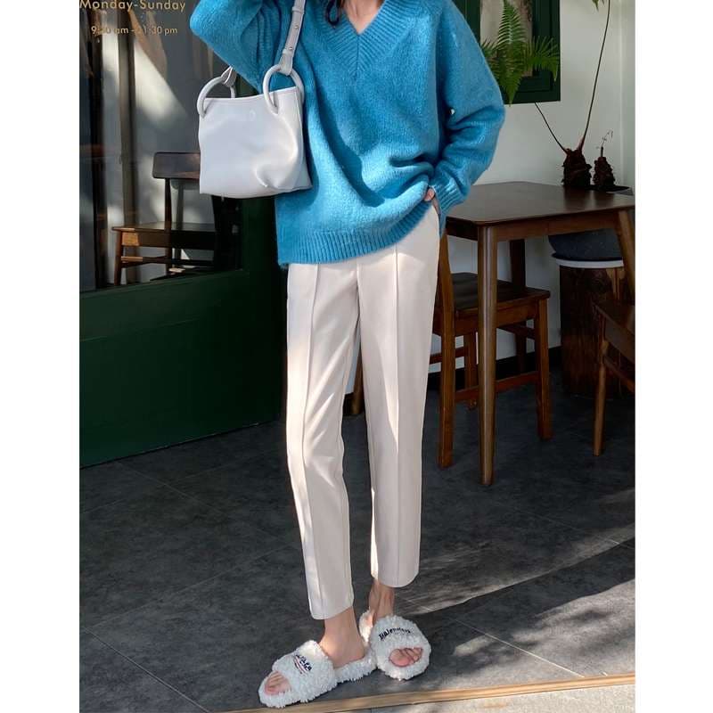 白パンツ センタープレス サイドタック クロップドパンツ