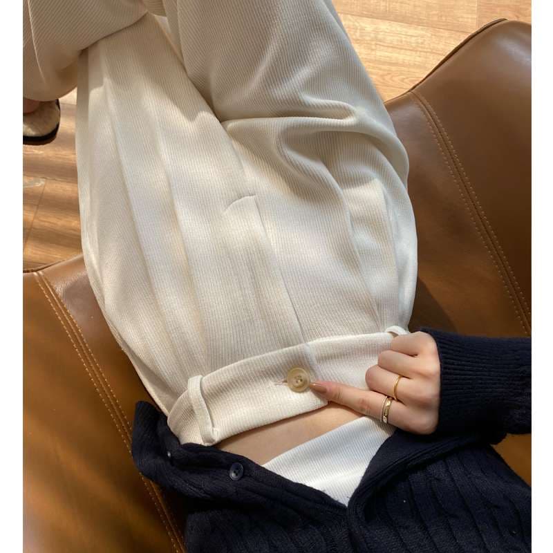 白パンツ ウエスト切替プリーツワイドパンツ