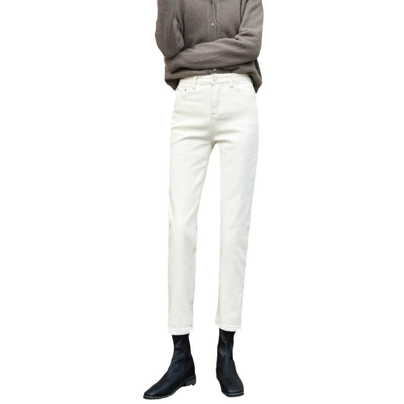 白パンツ ストレートデニム ロールアップパンツ
