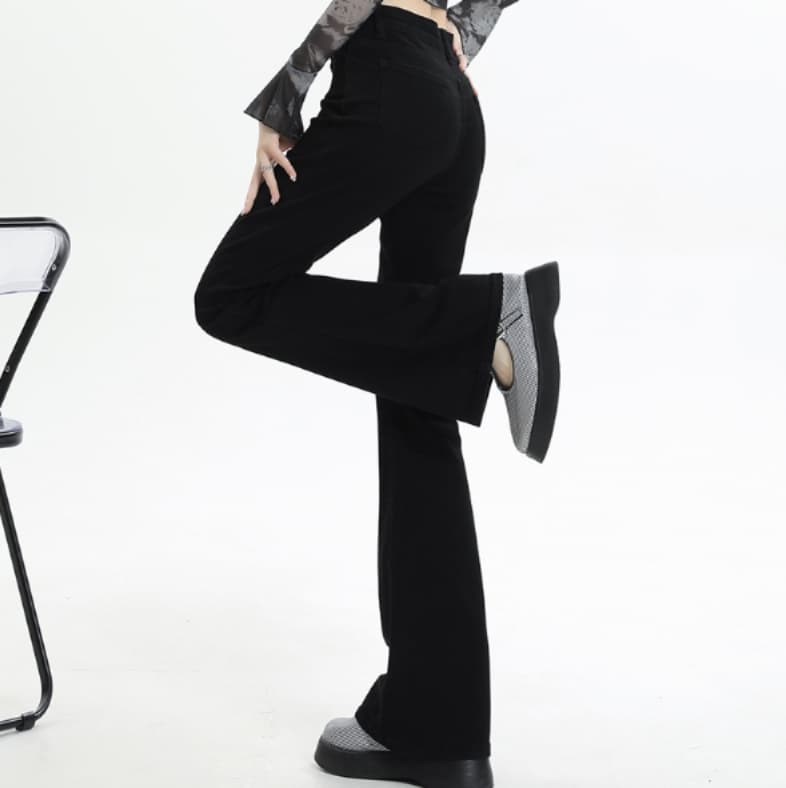 白パンツ ハイウエストフレアレッグパンツ