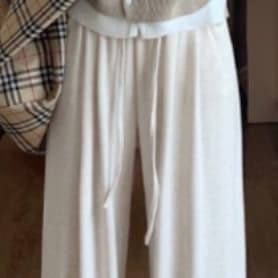 白パンツ もこもこ裏起毛ゆったりロングパンツ