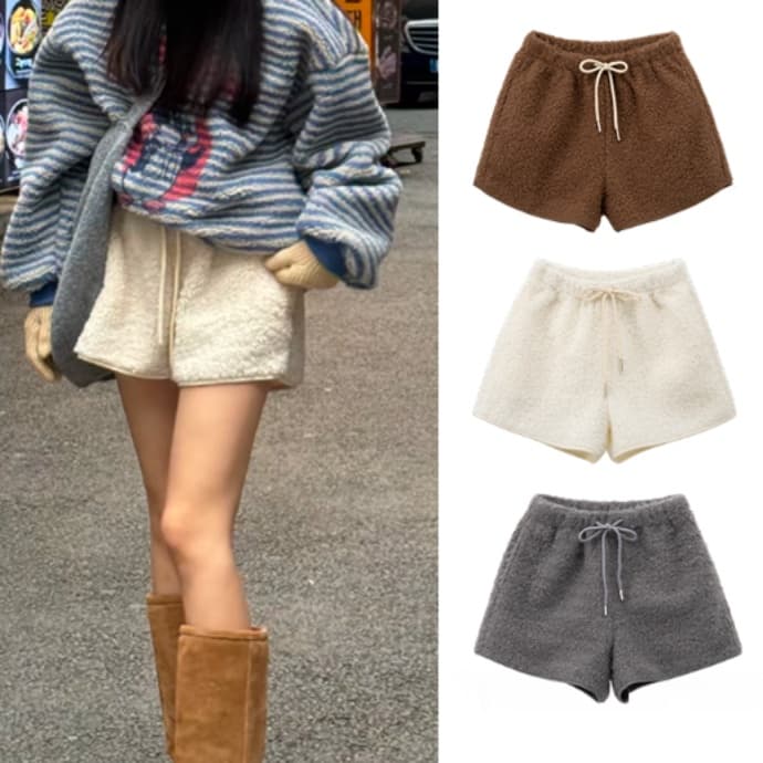 白パンツ もこもこ素材ショートパンツ