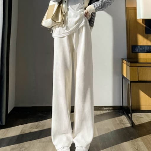 白パンツ シンプル軽やか縦織りゆるパンツ