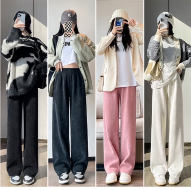 白パンツ シンプル軽やか縦織りゆるパンツ