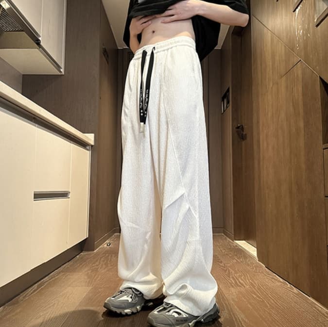 白パンツ しわ加工ワイドパンツ