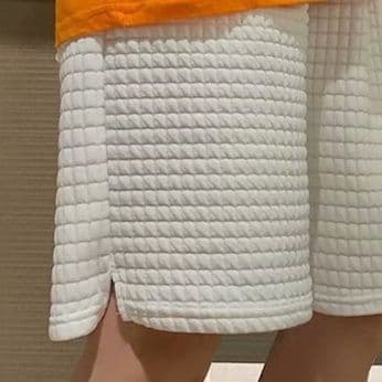 白パンツ 格子模様ストレートハーフパンツ