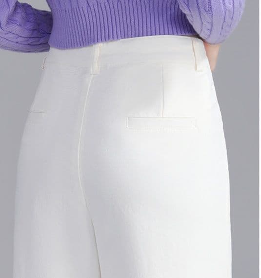 白パンツ センタープレス入りストレートワイドボトムス