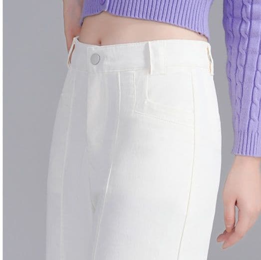 白パンツ センタープレス入りストレートワイドボトムス