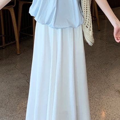 白パンツ ゆったり美脚ワイドシルエット広がりボトムス