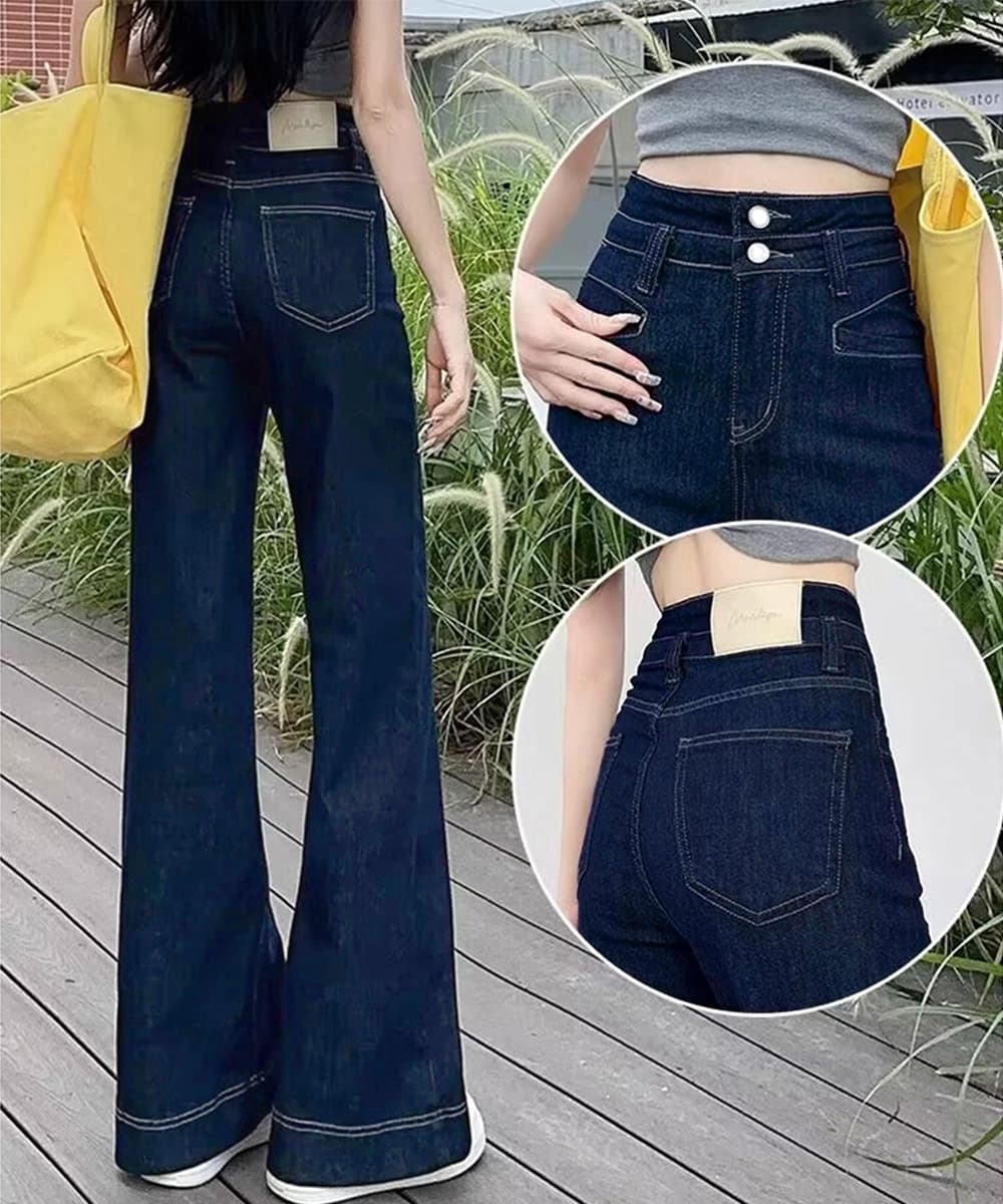 白パンツ ハイウエスト フレア デニム 美脚 脚長効果