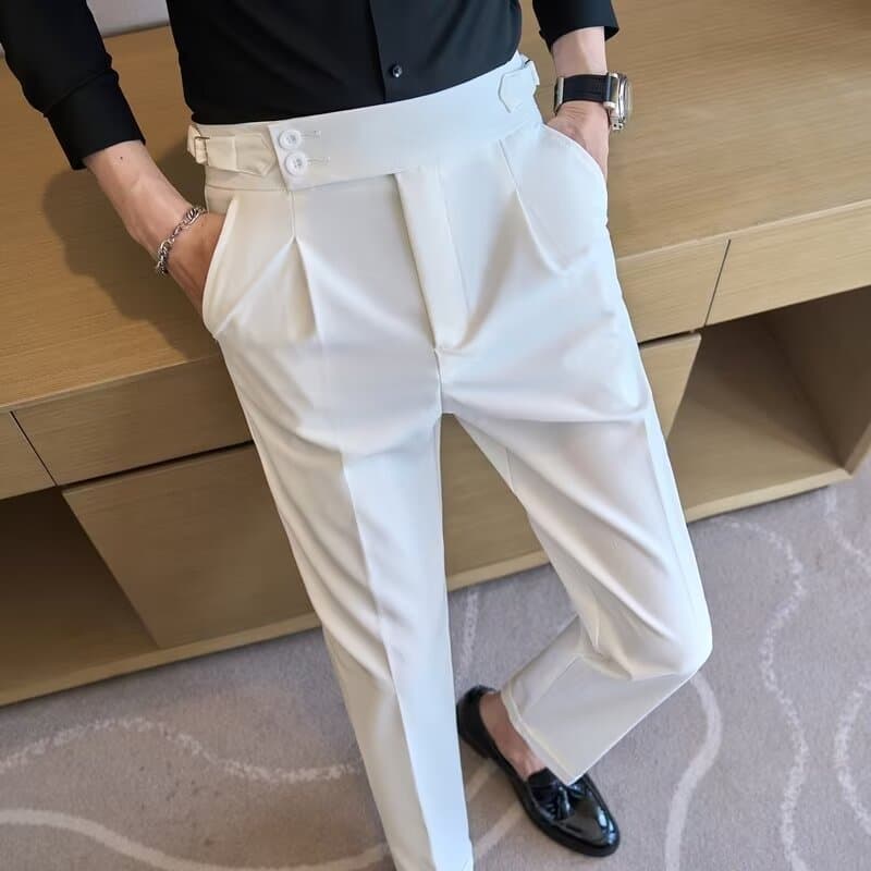 白パンツ ダブルボタン プリーツ スラックス