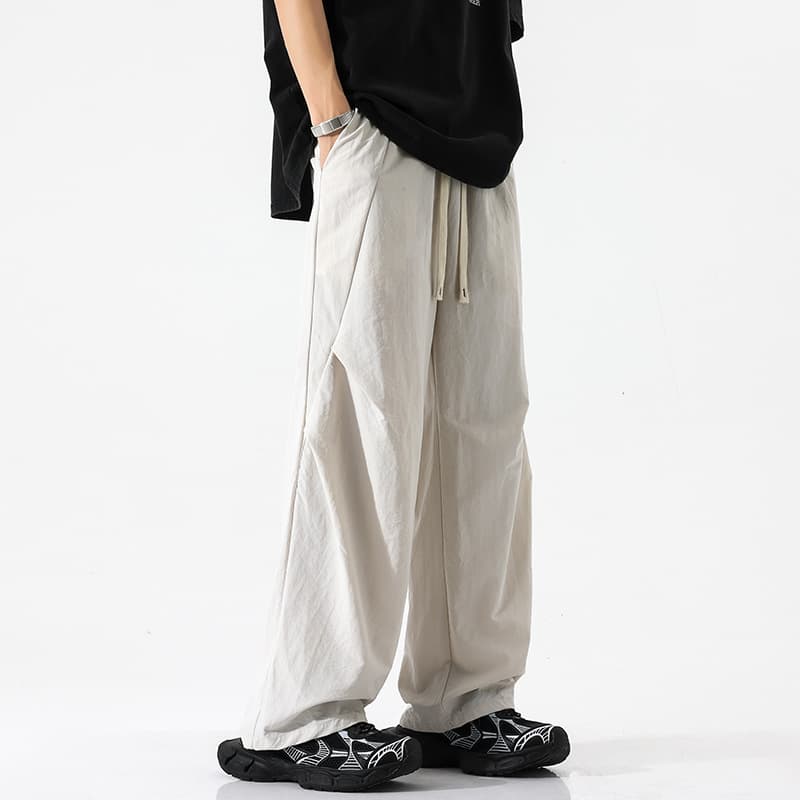 白パンツ 風合い麻調ワイドパンツ