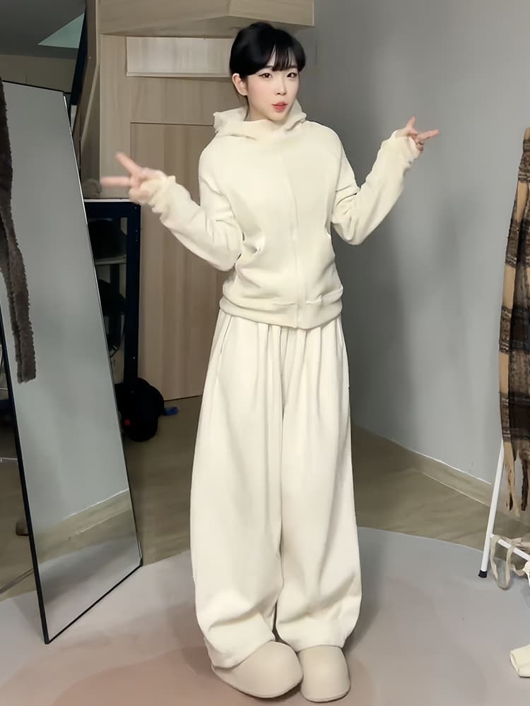 白パンツ 楽ちんワイドパンツ