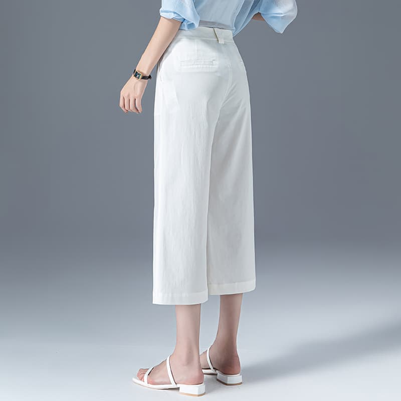 白パンツ クロップド丈ストレートパンツ