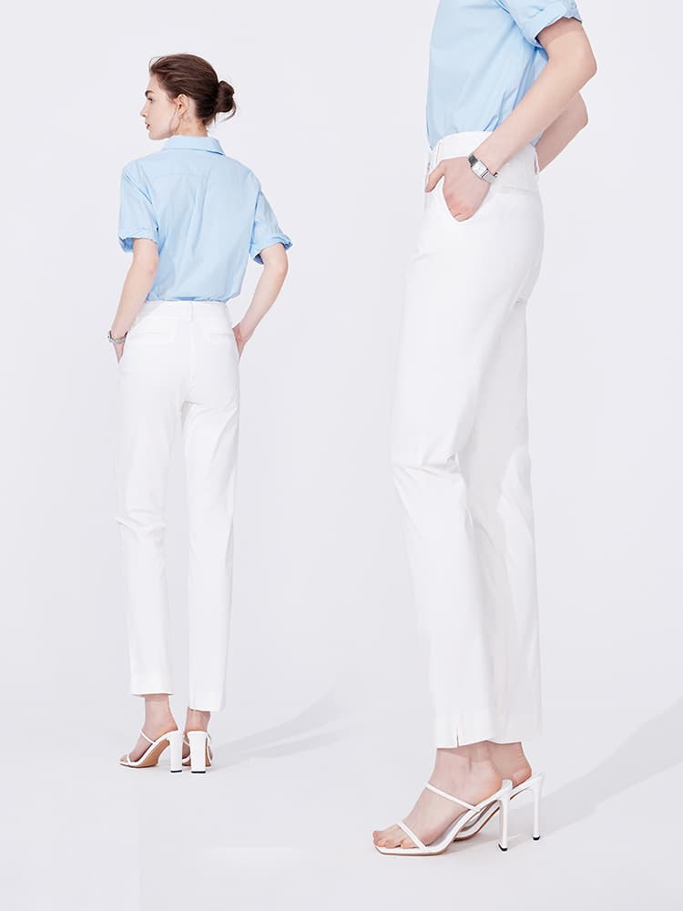 白パンツ ストレートスリットパンツ
