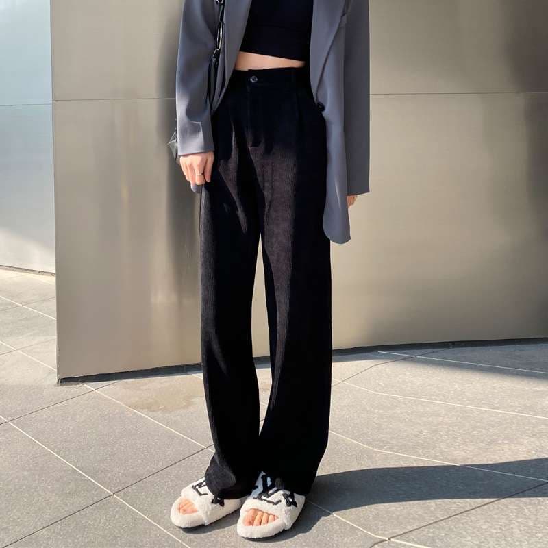 白パンツ ウエスト切替プリーツワイドパンツ