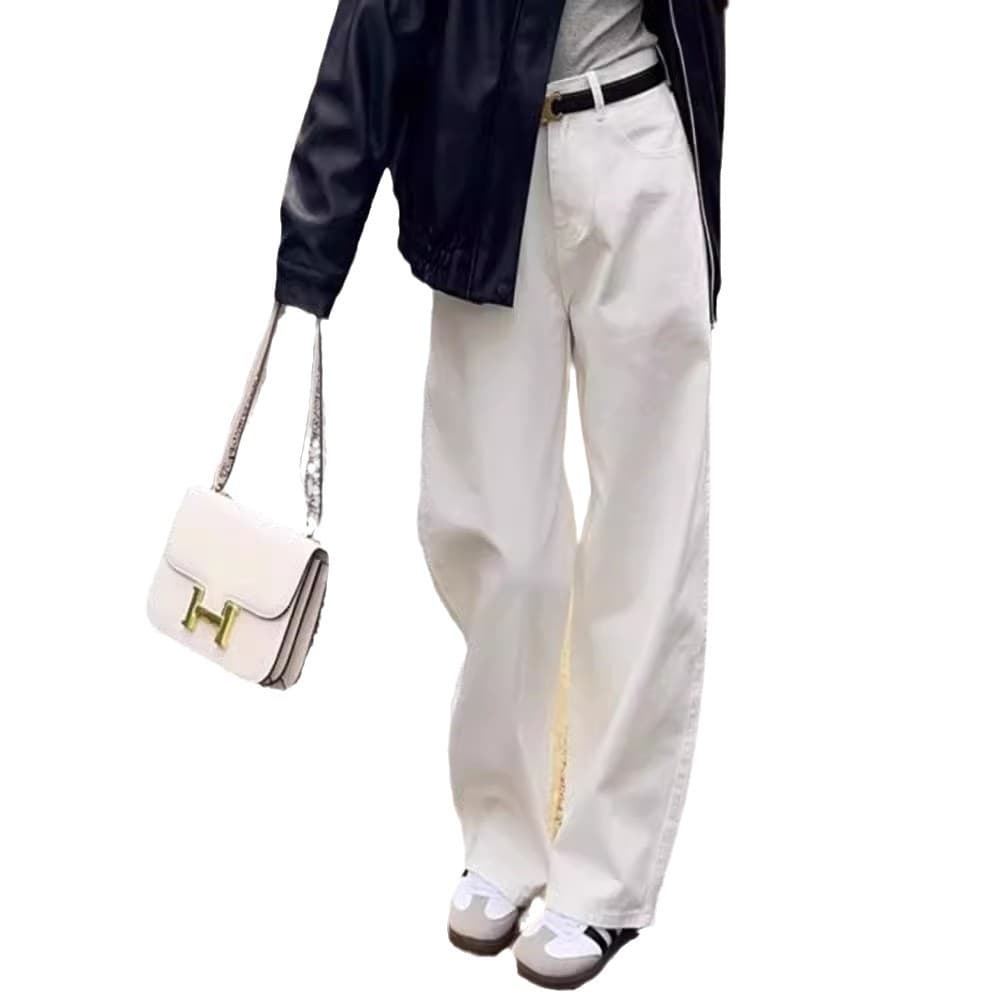 白パンツ ハイウエストストレートパンツ