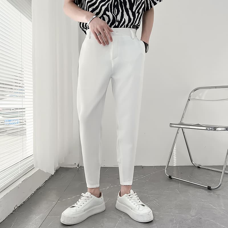 白パンツ ストレートテーパードアンクルパンツ