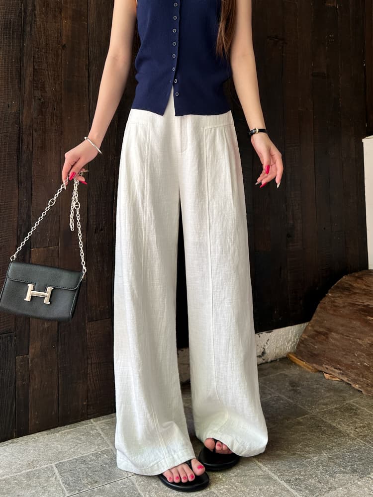 白パンツ 涼やかリネンフレアパンツ