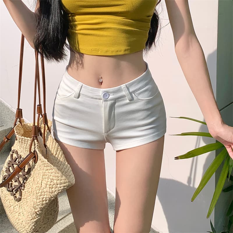 白パンツ ストレッチ素材ハイウエストショートパンツ