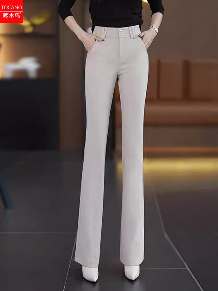 白パンツ 美脚シルエット ストレートパンツ