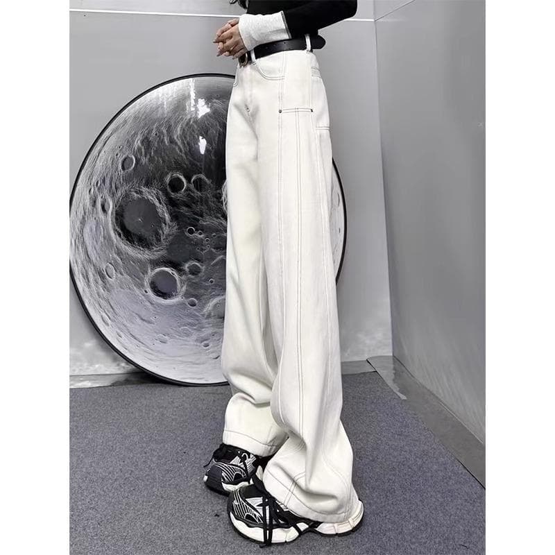 白パンツ ワイドレッグストレートパンツ