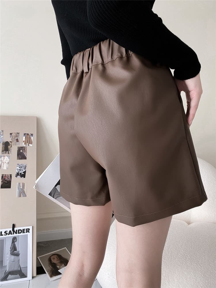 白パンツ ハイウエスト ゆったり 合皮 ショートパンツ
