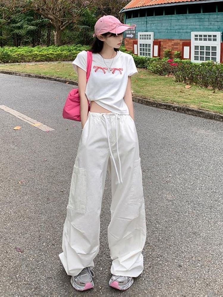 白パンツ ゆったりリラックスワイドパンツ