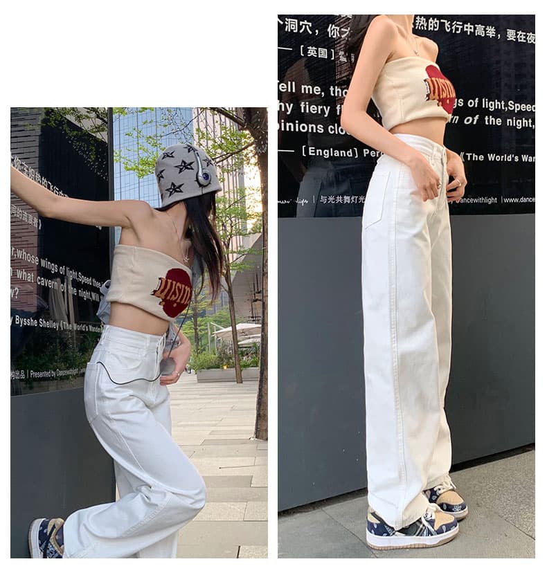 白パンツ すっきりシルエットロングパンツ
