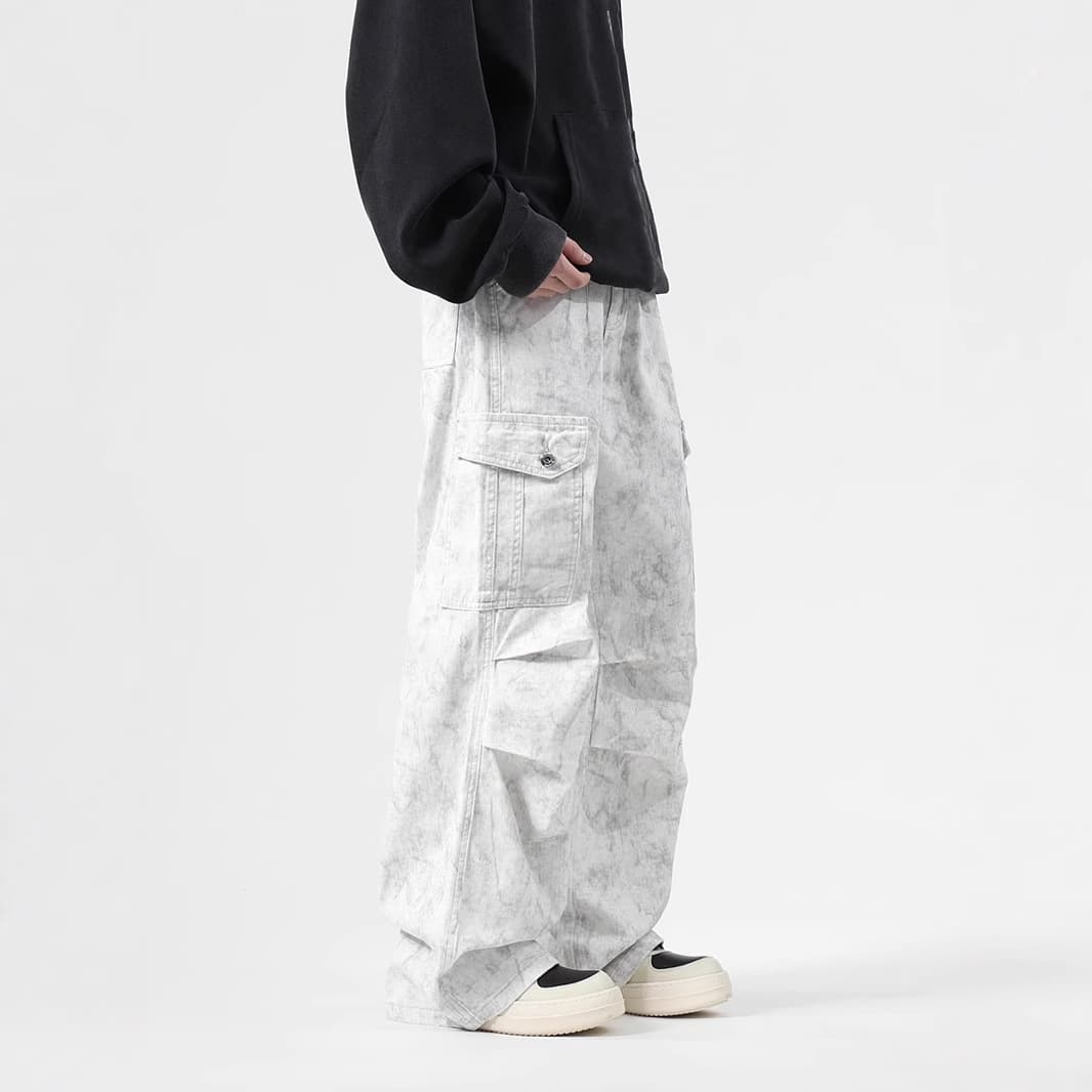 白パンツ ワイドカーゴロングパンツ