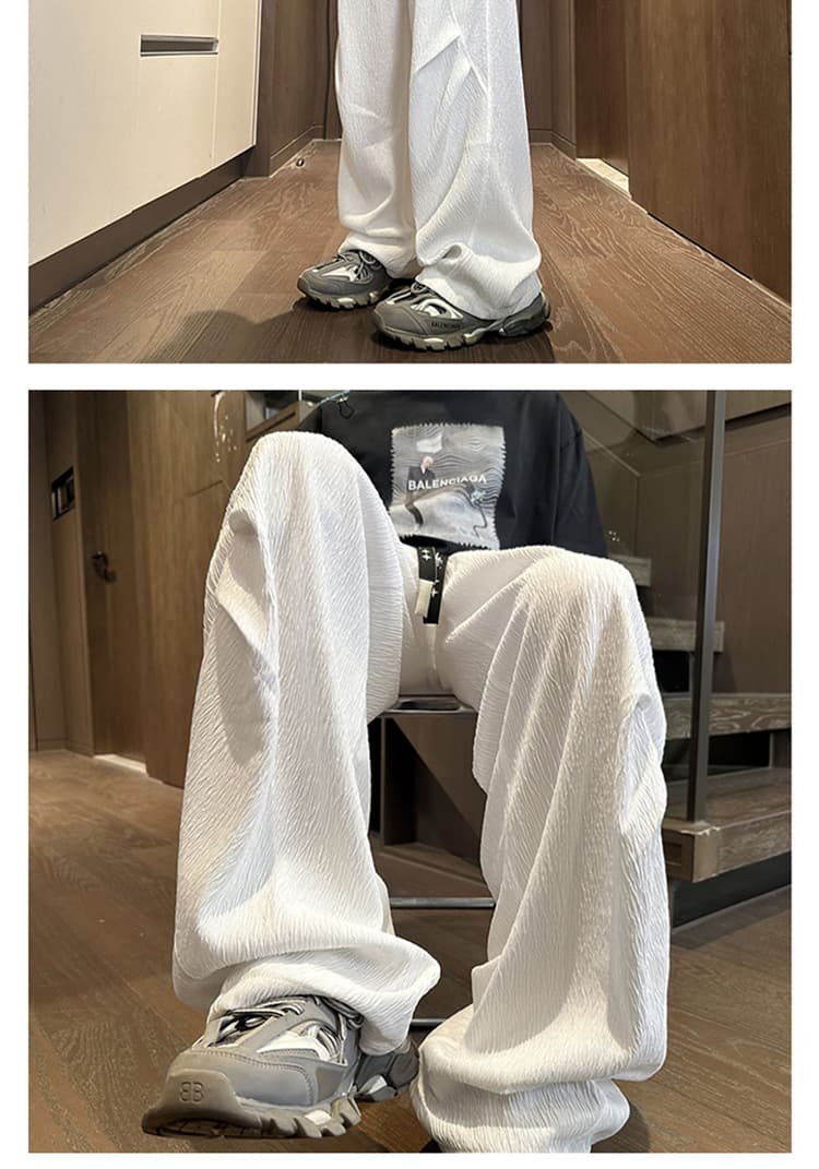 白パンツ しわ加工ワイドパンツ