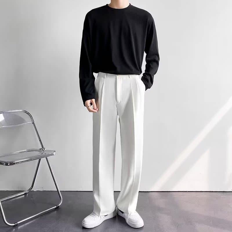 白パンツ ゆとりのある タックスラックス