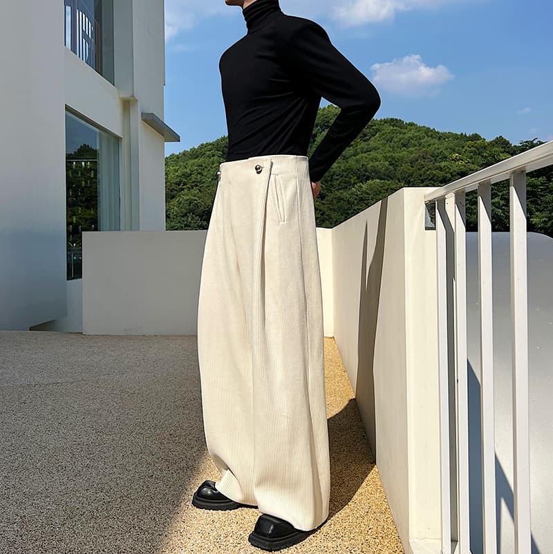 白パンツ コーデュロイワイドパンツ