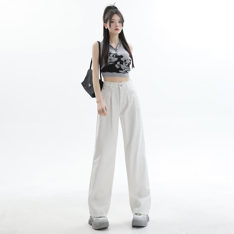 白パンツ ゆったりシルエット美脚パンツ