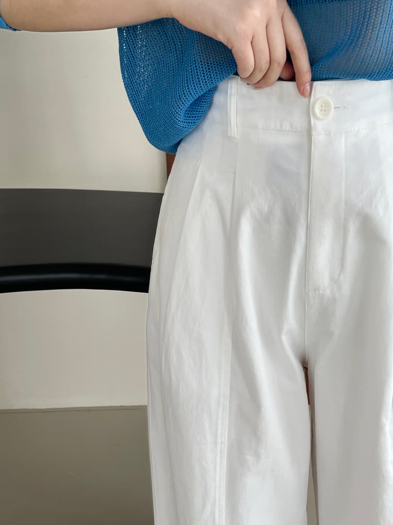 白パンツ リネン混ワイドパンツ