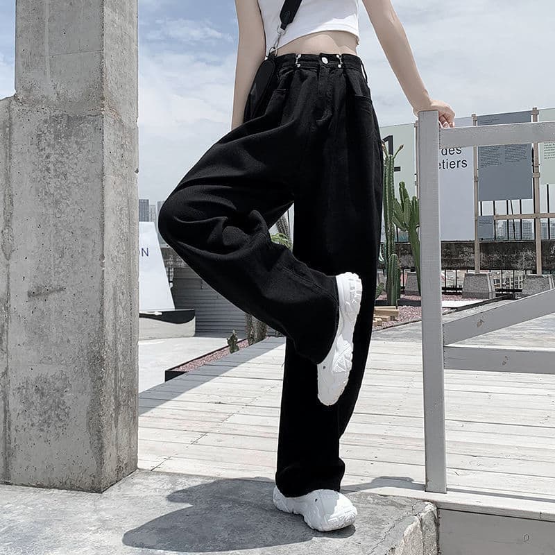 白パンツ ワイドストレートデニムパンツ