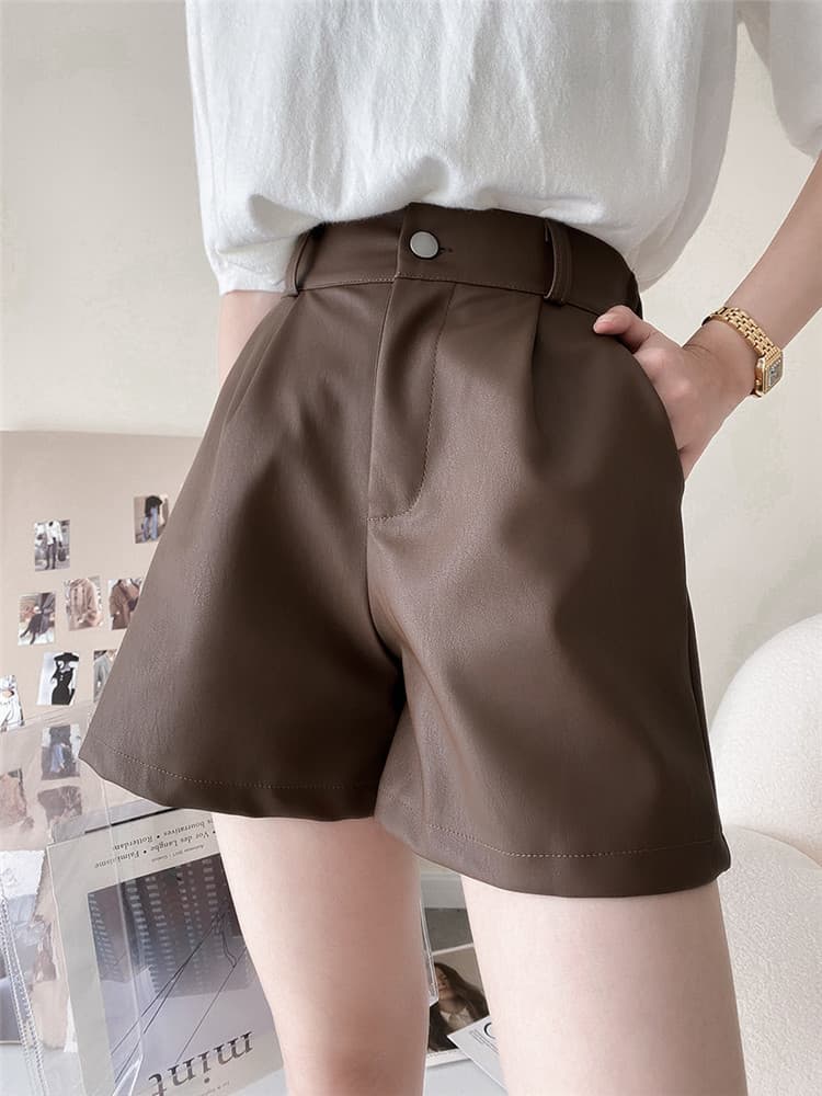 白パンツ ハイウエスト ゆったり 合皮 ショートパンツ