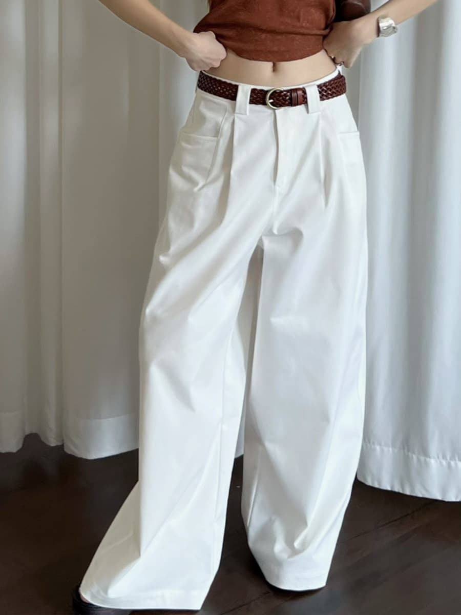 白パンツ ストリート系ワイドデニムパンツ