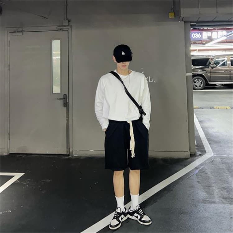 白パンツ 白ショートパンツ メンズ ゆったり夏物カジュアル ワイド