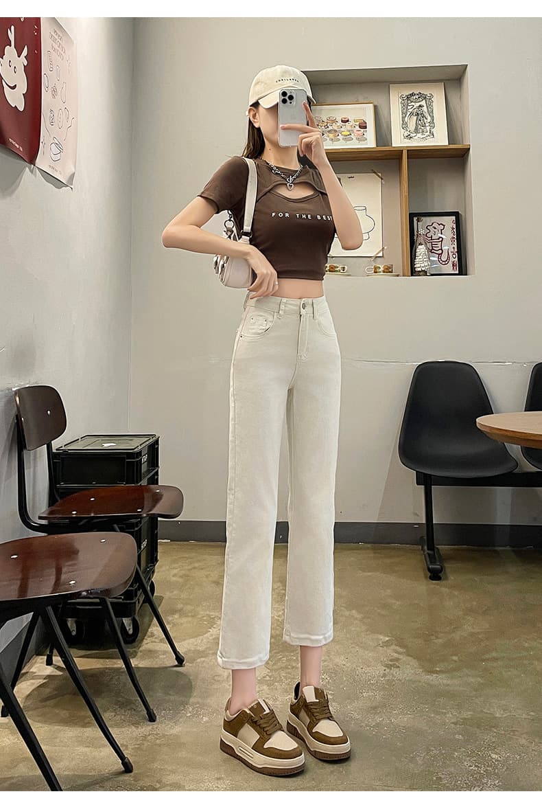 白パンツ バックパッチデニムストレートパンツ