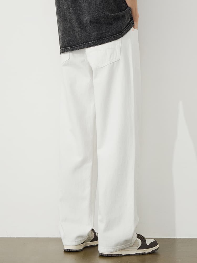 白パンツ すっきり脚長ワイドパンツ