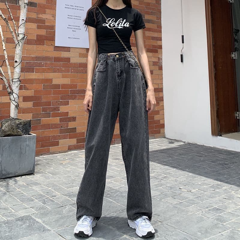 白パンツ ワイドストレートデニムパンツ