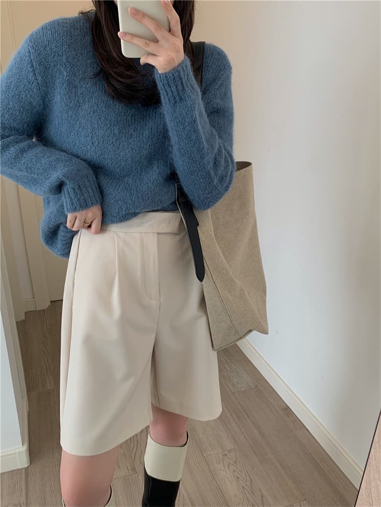 白パンツ ゆったりワイドショートパンツ
