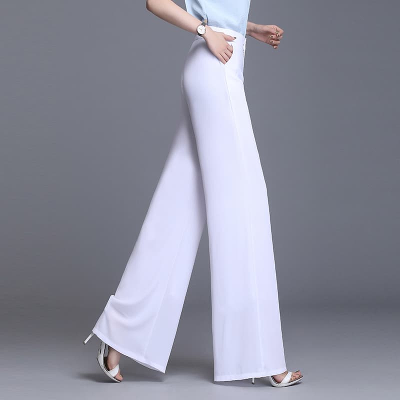 白パンツ ハイウエスト美脚ワイドパンツ