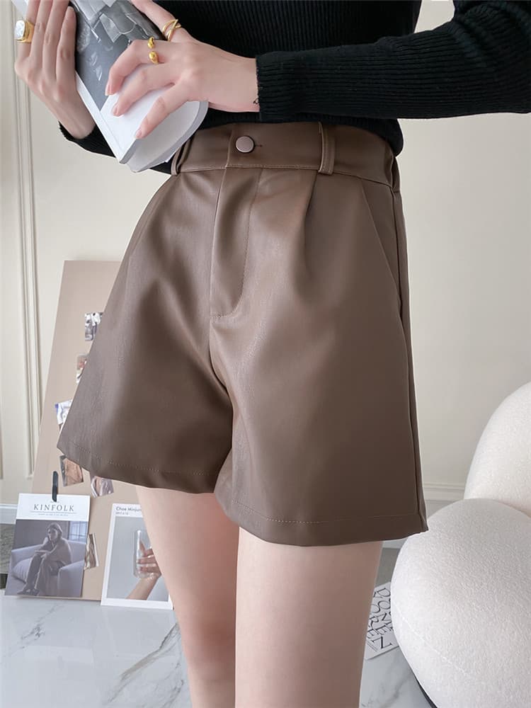 白パンツ ハイウエスト ゆったり 合皮 ショートパンツ