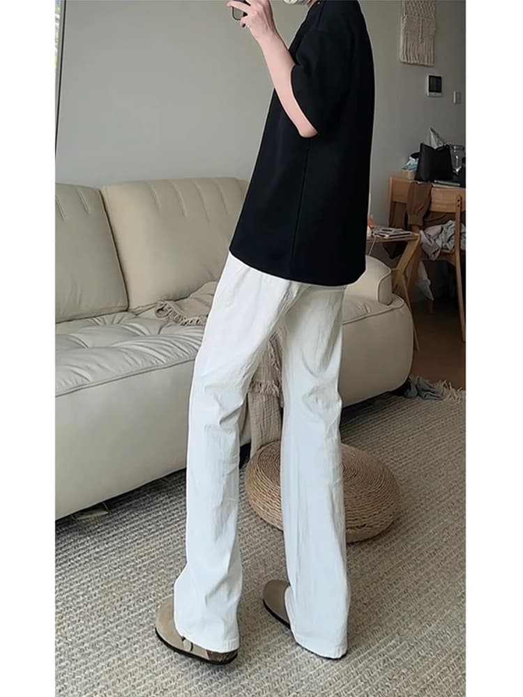 白パンツ 麻混リネン風フレアパンツ